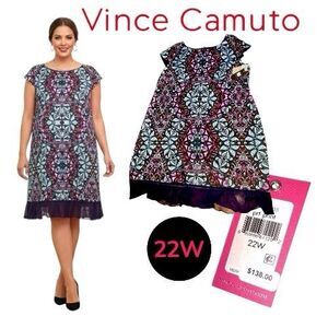 VINCE CAMUTO Dress Plus Size 22W NEW Casual Day Evening Purple Blue Dress